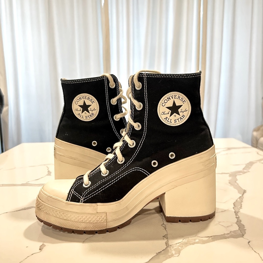 Converse Women's Black and Cream Heeled Boots